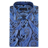 Barry Wang Exquisite Blue Silk Paisley Men's Shirt Four Seasons Lapel Long Sleeve Embroidered Leisure Fit Party Wedding MartLion   