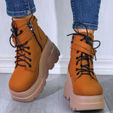 Design Women High Heels Punk Gothic Female Motorcycle Boots Platform Women Boots Wedges Ankle Boots MartLion Brown 40