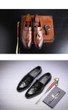 Men's Brock Tassels Leather Shoes Vintage Pointed Toe Loafers British Style Carving Wingtips Brogues Slip Flats Mart Lion   