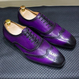 Handmade Men's Wingtip Oxford Shoes Genuine Calfskin Leather Brogue Dress Classic Formal Shoes MartLion Purple US 6 