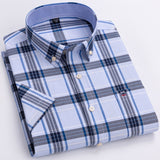 Men's Oxford Short Sleeve Summer Casual Shirts Single Pocket Standard-fit Button-down Plaid Striped Cotton Mart Lion D531 43 