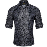 Luxury Red Rose Floral Green Silk Men's Shirt Long Sleeve Designer Clothing Social Casual Tuxedo Dress MartLion   