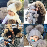 Winter Women Beanie Hats Faux Fur Ball Mother Kids Hats for Girls Boys Warm Knitted Bobbles Woman Cap Teenager Grils Beanies MartLion   