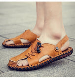 Summer Leather Beach Sandals Men's Safety toe Hand-made Outdoor Shoes Non-slip Rubber Mart Lion   