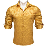  Designer Shirts for Men's Silk Embroidered Silk Blue Green Gold White Black Paisley Long Sleeve Blouses Tops Barry Wang MartLion - Mart Lion