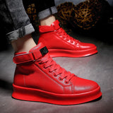 Autumn Men's Ankle Boots High-cut Solid Sneakers Lace-up Motorcycle Platform Skateboard Sport Trainers Shoes Mart Lion Red 39 