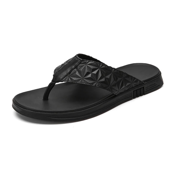 Golden Sapling Flip Flops Men's Genuine Leather Party Shoes Casual Flats Summer Beach Slides Leisure MartLion Black 1 44 