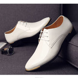 Men's Premium Patent Leather Shoes White Wedding Black Leather Low Top Soft Dress Solid Color Mart Lion white 38 