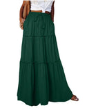 Ethnic Style Vintage Long Skirt Women Summer Loose Beach Ladies  Casual MartLion Solid green S 