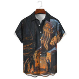 Summer Men's Solid Color Oil Painting Simulation Cartoon Style Punk Style Loose Casual Lapel Short-Sleeved Shirt MartLion style XL CHINA