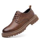 Men's Retro Casual Leather Shoes Cowhide Platform Big Head Platform Form British Style Low Work MartLion 1 43 