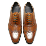 British Style Men's Summer Brogue Leather Shoes Casual Retro Hand-carved Dress Pointed Genuine Leather MartLion Brown 39 