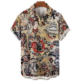 men's short-sleeved shirt Hawaiian casual beach men's tops mysterious totem print MartLion   