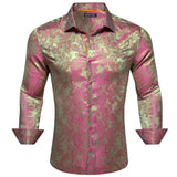 Designer Shirts Men's Embroidered Silk Paisley Blue Green Black White Gold Slim Fit Blouses Long Sleeve Tops Barry Wang MartLion   