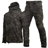 Winter Autumn Tactical Jackets Elastic Men's Fleece Waterproof Suits Fishing Warm Hiking Camping Tracksuits Set Hood Coat MartLion Black CP X7 Suit S 45-55kg 