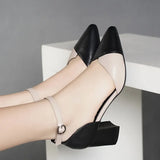 Women Casual Pointed Toe Black Patent Leather Buckle Strap Heel Shoes for Party MartLion b 37 