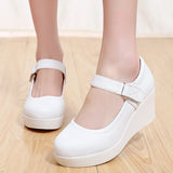 Genuine Leather Shoes Platform Wedges Mary Janes Women Spring High Heels Pumps for Office Model MartLion   