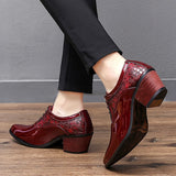 Men's Genuine Leather Shoes Formal Dress Wedding Red High Heels Luxury MartLion   