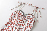 Summer Cherry Print Mini Dress Women Lace Slim Dresses MartLion   