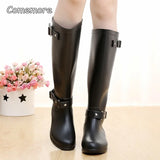 Comemore Women Black Water Zip Rain Boots High Female PVC Rainboots Waterproof Flat Shoes MartLion   