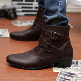 Leather Chelsea Boots Men White Dress Boots Men Casual High top Buckle Strap Formal Shoes Men Motorcycle Boots