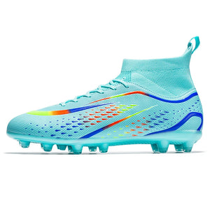 Men's Soccer Cleats Soccer Shoes Football Boots Wear Resistant AG Light Ankle Protect Outdoor Spikes MartLion Cyan 45 CHINA