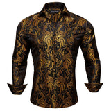 Elegant Men's Shirts Silk Long Sleeve Blue Flower Slim Fit Casual Lapel Tops Breathable Single Breasted Barry Wang MartLion   