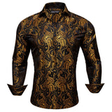 Luxury Silk Men's Shirts Long Sleeve Silk Blue Gold Red Paisley Spring Autumn Slim Fit Blouses Casual Lapel Tops Barry Wang MartLion 0460 S 