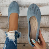 Women Round Toe Flat Shoes Solid Color Knitted Slip on Shoes Casual Breathable Ballet Flats Women Flat Shoes Loafers Women MartLion Light Grey 42 