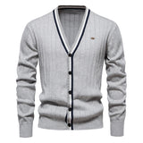 Men's Cotton Cardigan Sweater V Neck Button-up Casual MartLion SW199-LightGrey EUR XXL 100-110kg 