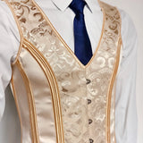 Men's Corset Vest Lace Up Bones Formal Waistcoat Beige Floral Waist Trainer Dress Vest For Wedding Party Tight Tops MartLion   