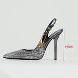 Luxury Rhinestones Sequined Buckle Women Pumps Elegant Pointed toe Stiletto High heels Spring Summer Shoes MartLion   