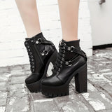 Women Goth Platform Chunky High Heeled Boots Lace Up Side Zipper Non Slip Ankle Boots Punk Motorcycle Short MartLion   