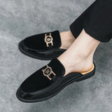 Men's Mules Leather Slipper Summer Walk Loafers Open Style Half Flat Shoes Casual Sandals Metal Lock Slides Moccasin MartLion   