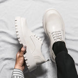 Platform Big Head Leather Young Men's Dress Wedding Party Formal Casual Designer Thick Sole Shoes White Low Top MartLion   