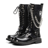 Men's Boots Rivet Combat Punk Style Goth Biker Shoes Casual Luxury Leather Motorcycle Army Mart Lion Black velvet 37 