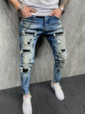 Men Jeans Knee Hole Ripped Stretch Skinny Denim Pants Solid Color Black Blue Summer MartLion JK2021X M CHINA