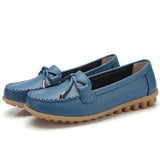 Woman Flats Shoes Ballet Flat Sneakers Genuine Leather Spring  Soft Moccasins Ladies Boat Ballerina Espadrilles Creepers MartLion wathet blue 39 insole 24.5cm 