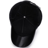 Solid Men's Winter Baseball Cap with Earflaps PU Leather Outdoor Snapback Hat Thicken Keep Warm Gorras Trucker Caps MartLion   