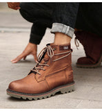 Cow Leather Boots Men's Lace Up Ankle Platform Autumn Winter Ladies Outdoor Vintage Mart Lion   