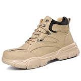 Construction Work Shoes Men's Steel Toe Safety Boots Anti-smash Anti-puncture Work Safety High Top Protective MartLion JTXY818-beige 36 