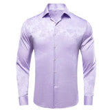 Lilac Mauve Lavender Purple Silk Men's Shirts Luxury Lapel Long Sleeve Dress Shirt Jacquard Blouse Wedding Prom MartLion CY-1645 S 