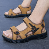 Men's Genuine Leather Sandals Brand Classic Sandal Summer Outdoor Casual Lightweight Sneakers Mart Lion Yellow 38 