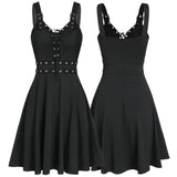 Women Plus Size Cool Solid Hem Sleeveless Camisole Mini Dress Gothic punk style sleeveless strap dress MartLion Black XL 