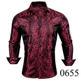 Luxury Silk Shirts Men's Black Floral Spring Autumn Embroidered Button Down Tops Regular Slim Fit Blouses Breathable MartLion 0655 S CHINA