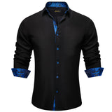 Men's Shirt Long Sleeve Black Solid Red Paisley Color Contrast Dress Shirt Button-down Collar Clothing MartLion CY-2220 S 