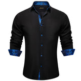 Men's Shirt Long Sleeve Black Solid Red Paisley Color Contrast Dress Shirt Button-down Collar Clothing MartLion