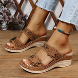 Summer Women's Slippers Shoes Retro Roman Platform Sandals Pu Casual Flower Wedge Mart Lion   