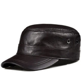  Men's Military Hats goatskin Genuine Leather Autumn Winter Thermal 55-61cm Size Baseball Caps MartLion - Mart Lion