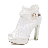 Peep Toe Platform High Heels Dance Shoes Black White Mesh Summer Boots Sandals Women MartLion White 38 